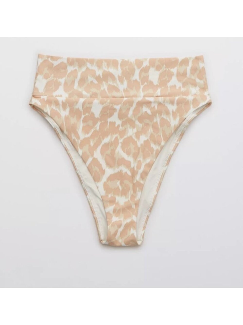 AERIE High Cut Cheeky Bikini Bottoms Sz L Beige Tan Leopard Print Seamless Swim